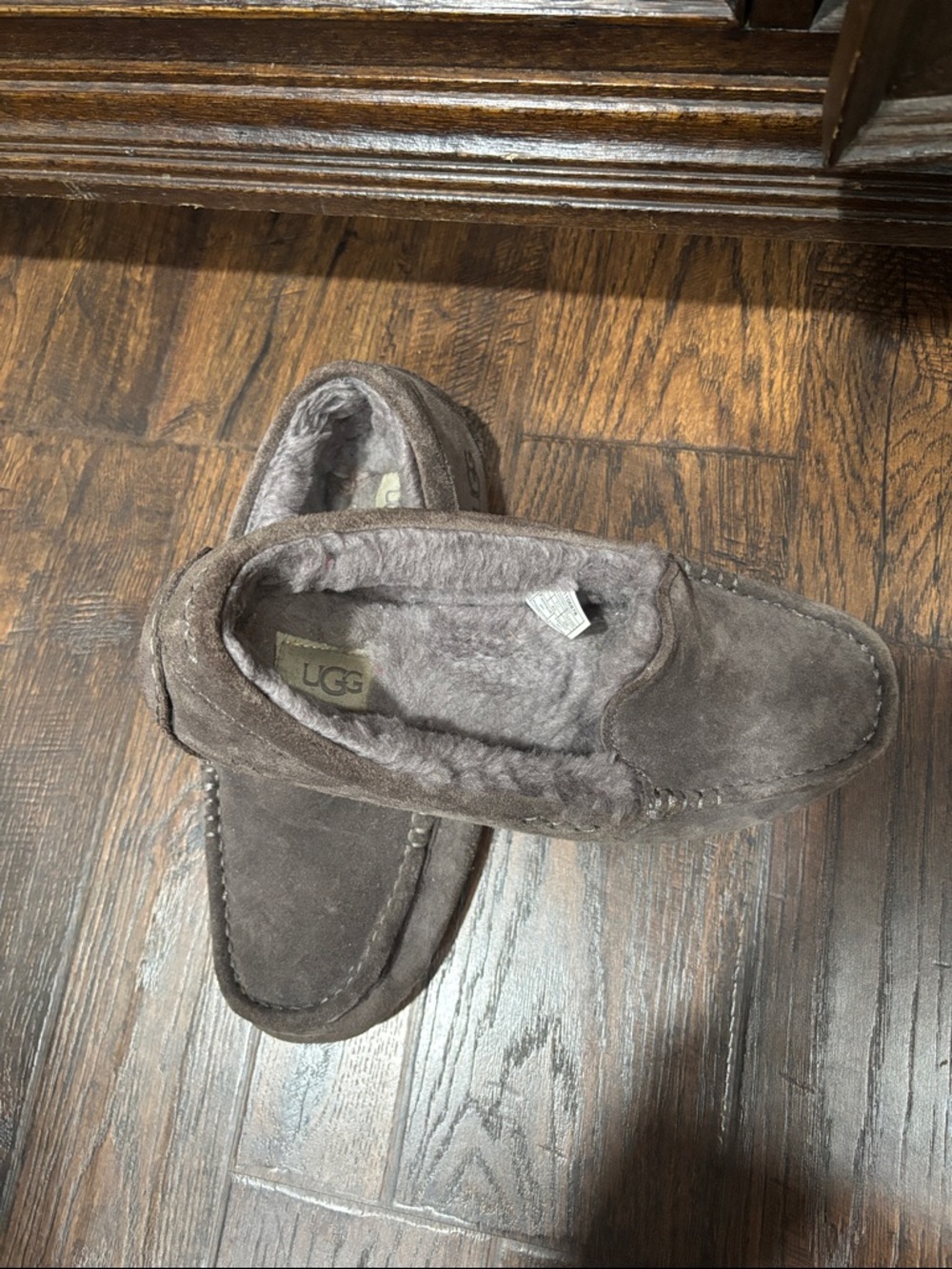 UGG Men’s Grey Suede Shearling-Lined Slip-On Loafers - Picture 2 of 5